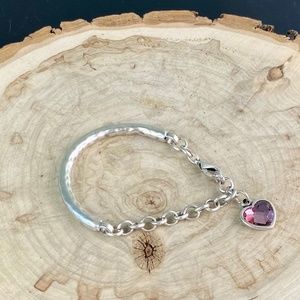 SALE Swarovski Heart Silver Half Cuff Bracelet